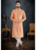 Banarasi Silk Peach Traditional Wear Weaving Kurta Pajama